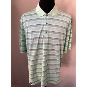 Cleveland Classics Green Argyle Horizontal Stripe Short Sleeve Golf Polo Shirt